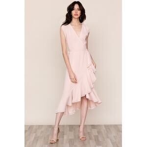 YUMI KIM Pink Midi Cap Sleeve V-Neck Wrap Dress Size S